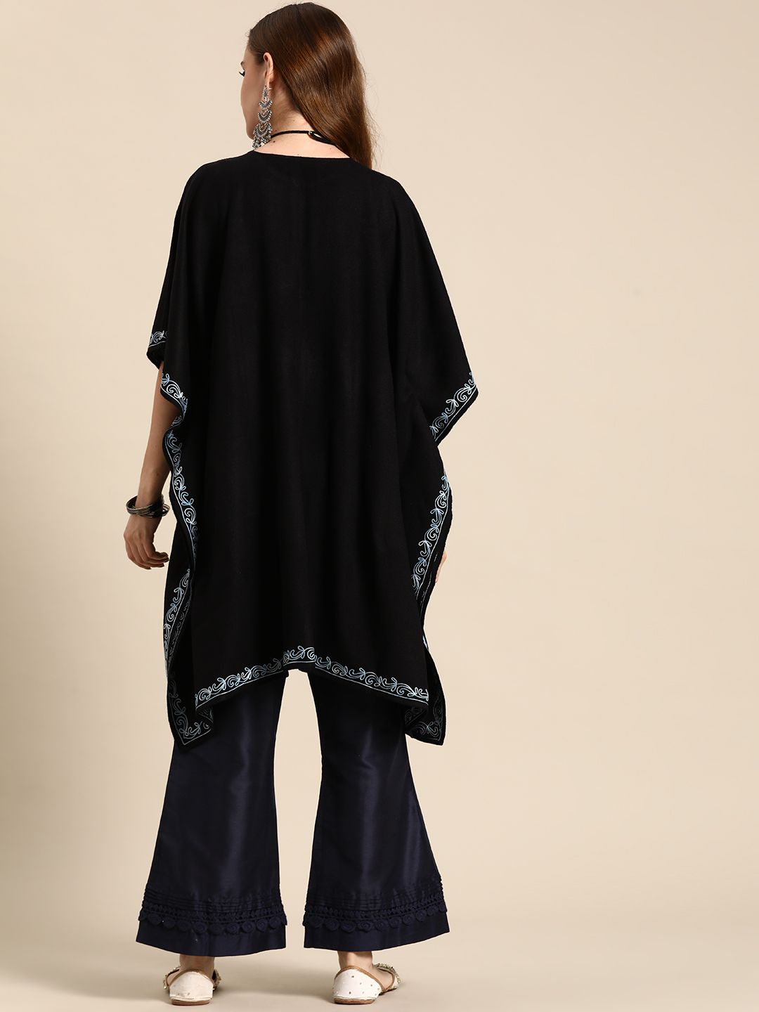 Sangria Women Floral Yoke Design Flared Sleeves Jacquard Kaftan Kurta - Distacart