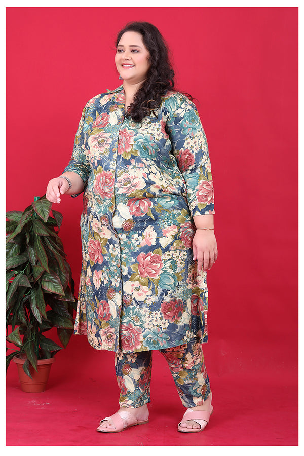 Monjolika Fashion Multicolor Rayon Floral Print Classic Co-Ord Set