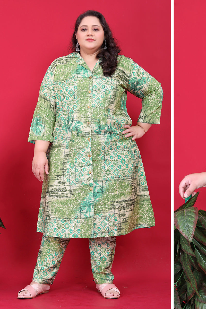 Monjolika Fashion Green Colour Rayon Floral Print Classic Co-Ord Set