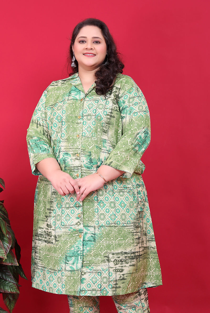 Monjolika Fashion Green Colour Rayon Floral Print Classic Co-Ord Set