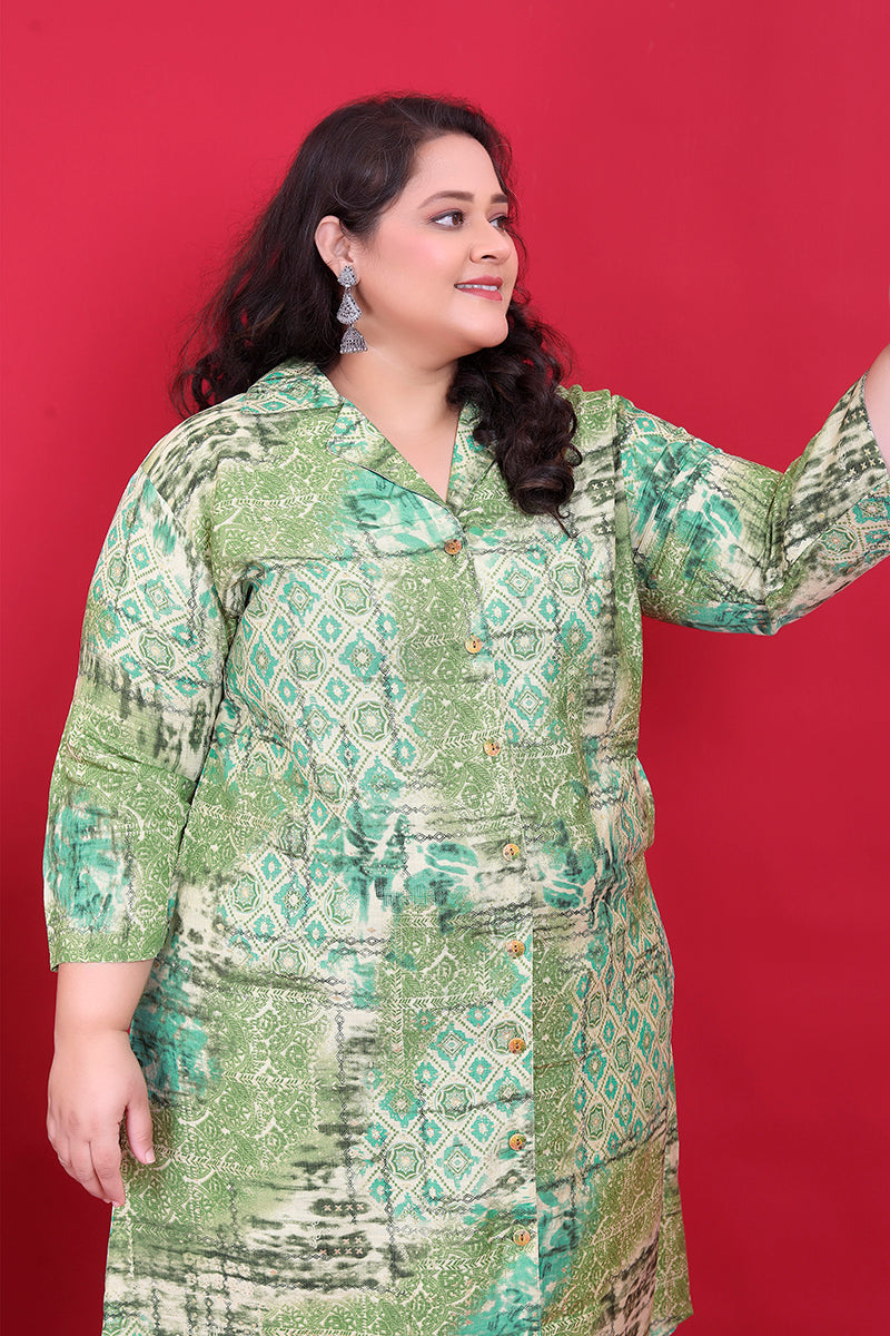 Monjolika Fashion Green Colour Rayon Floral Print Classic Co-Ord Set