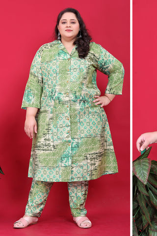 Monjolika Fashion Green Colour Rayon Floral Print Classic Co-Ord Set