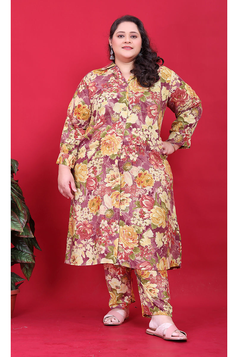 Monjolika Fashion Multicolor Rayon Floral Print Classic Co-Ord Set