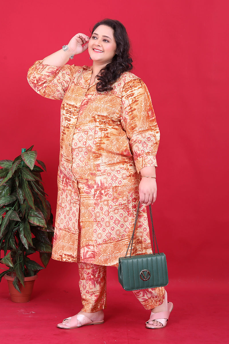 Monjolika Fashion Orange Colour Rayon Floral Print Classic Co-Ord Set