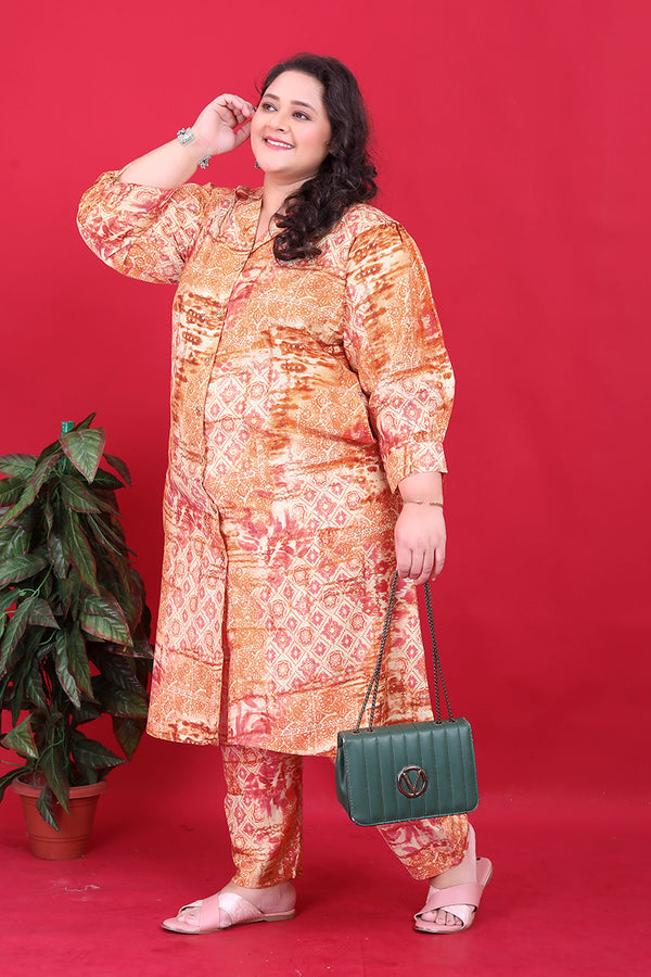 Monjolika Fashion Orange Colour Rayon Floral Print Classic Co-Ord Set