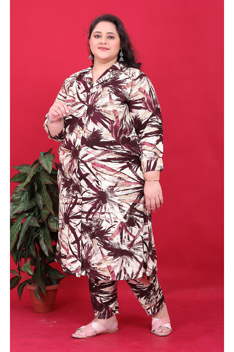 Monjolika Fashion Maroon Colour Rayon Floral Print Classic Co-Ord Set