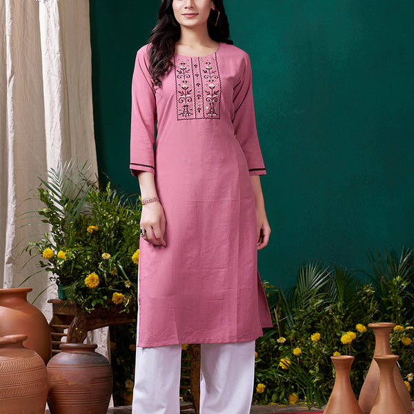 Monjolika Fashion Light Pink Maaza Cotton Hand Work With Pocket Casual Kurti - Distacart