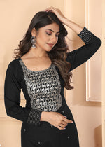 Thumbnail for Monjolika Fashion Black Premium Rayon Heavy Sequence Embroidery Kurtis Pant Pair