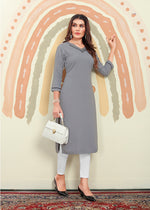 Thumbnail for Monjolika Fashion Grey Maaza Cotton Hand Work With Pocket Kurti