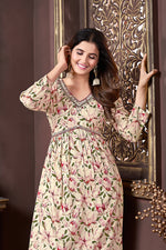 Thumbnail for Monjolika Fashion Mehendi Green Rayon Printed Festival Wear Afghani Suit