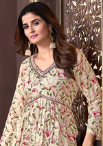 Thumbnail for Monjolika Fashion Mehendi Green Rayon Printed Festival Wear Afghani Suit