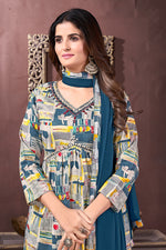 Thumbnail for Monjolika Fashion Blue Rayon Printed Festival Wear Afghani Suit