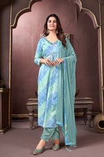 Thumbnail for Monjolika Fashion Light Blue Rayon Printed Festival Wear Afghani Suit