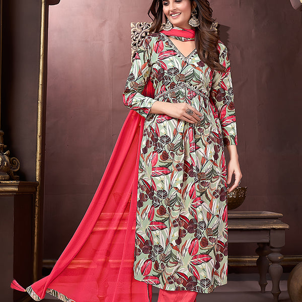 Monjolika Fashion Red Rayon Printed Festival Wear Afghani Suit - Distacart
