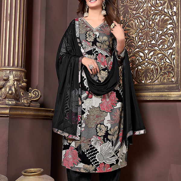 Monjolika Fashion Black Rayon Printed Festival Wear Afghani Suit - Distacart