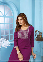 Thumbnail for Monjolika Fashion Purple Rinkal Cotton With Embroidered Work Kurti With Pant
