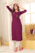 Thumbnail for Monjolika Fashion Magenta Vision Silk With Handmade Embroidery Kurti