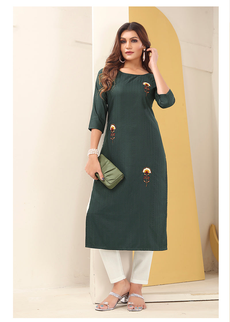 Monjolika Fashion Dark Grey Vision Silk With Handmade Embroidery Kurti