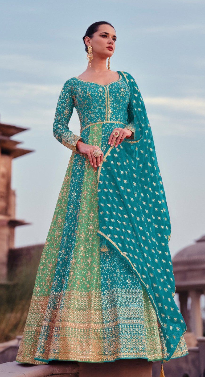 Anaita Sky Blue Heavy Embroidered Faux Georgette Stitched Anarkali Suit - Distacart