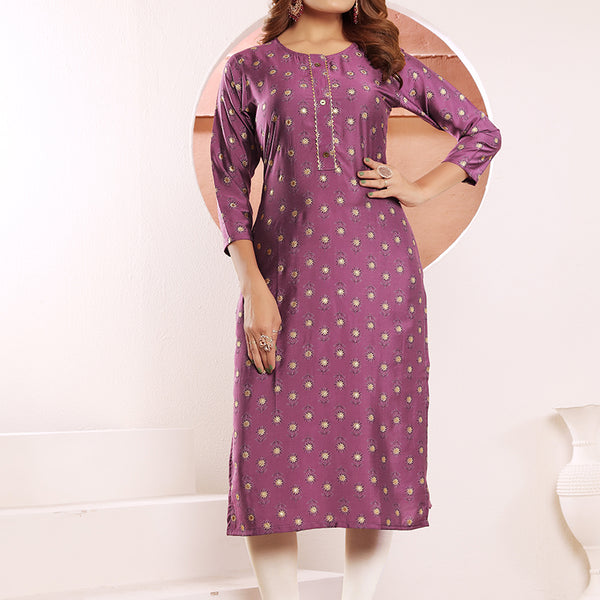 Monjolika Fashion Lavender Viscose Maslin Print With Pocket Stylish Kurti - Distacart