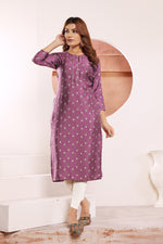 Thumbnail for Monjolika Fashion Lavender Viscose Maslin Print With Pocket Stylish Kurti