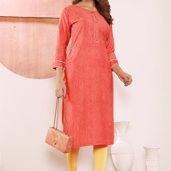 Monjolika Fashion Red Viscose Maslin Print With Pocket Stylish Kurti - Distacart
