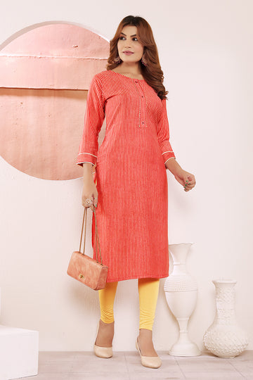 Monjolika Fashion Red Viscose Maslin Print With Pocket Stylish Kurti - Distacart