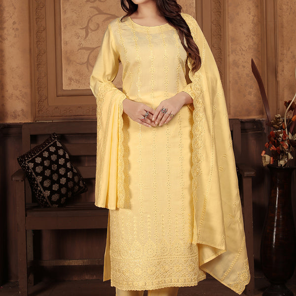 Monjolika Fashion Light Yellow Chanderi With Heavy Sequence Embroidery Classic Suit