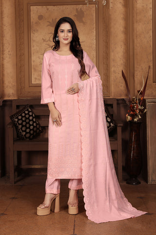 Monjolika Fashion Light Pink Chanderi With Heavy Sequence Embroidery Classic Suit