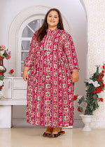 Thumbnail for Monjolika Fashion Rani Pink Rayon Plus Size Printed Long Kurti