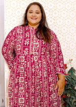 Thumbnail for Monjolika Fashion Rani Pink Rayon Plus Size Printed Long Kurti