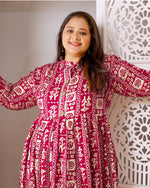 Thumbnail for Monjolika Fashion Rani Pink Rayon Plus Size Printed Long Kurti