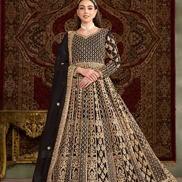 Monjolika Fashion Black Color Embroidered Santoon Net Salwar Suit - Distacart