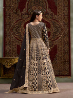 Thumbnail for Monjolika Fashion Black Color Embroidered Santoon Net Salwar Suit