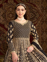 Thumbnail for Monjolika Fashion Black Color Embroidered Santoon Net Salwar Suit