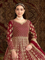 Thumbnail for Monjolika Fashion Maroon Color Embroidered Santoon Net Salwar Suit