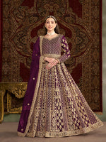 Thumbnail for Monjolika Fashion Purple Color Embroidered Santoon Net Salwar Suit