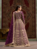 Thumbnail for Monjolika Fashion Purple Color Embroidered Santoon Net Salwar Suit