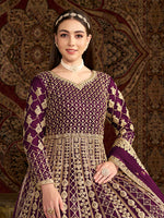 Thumbnail for Monjolika Fashion Purple Color Embroidered Santoon Net Salwar Suit