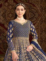 Thumbnail for Monjolika Fashion Navy-Blue Color Embroidered Santoon Net Salwar Suit