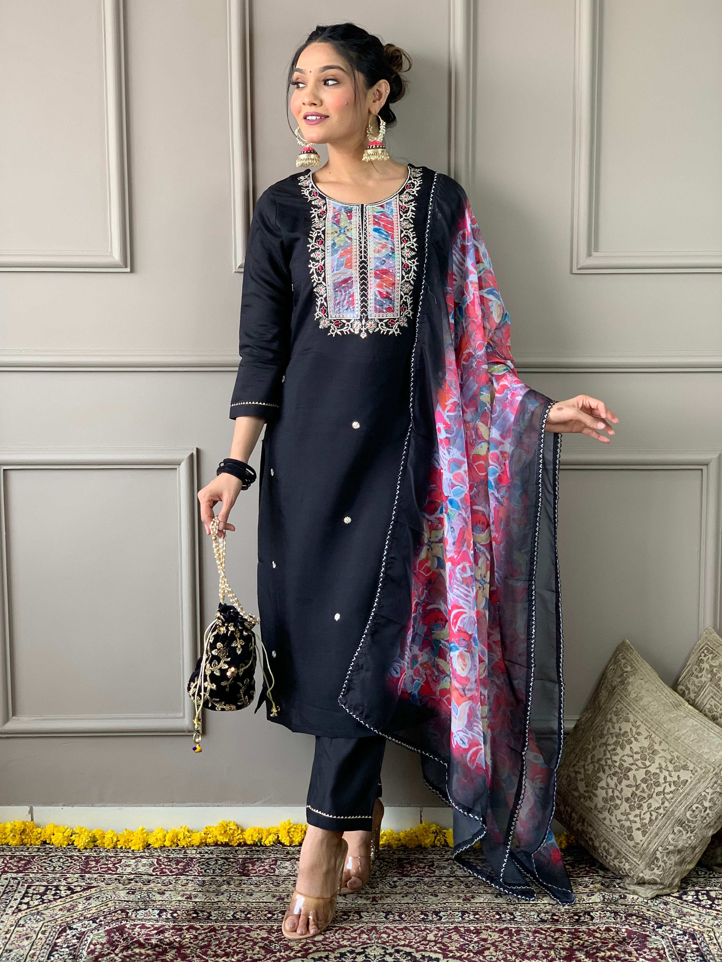 The52 Viscose Fabric work Straight cut Kurta, Pant and Dupatta Set