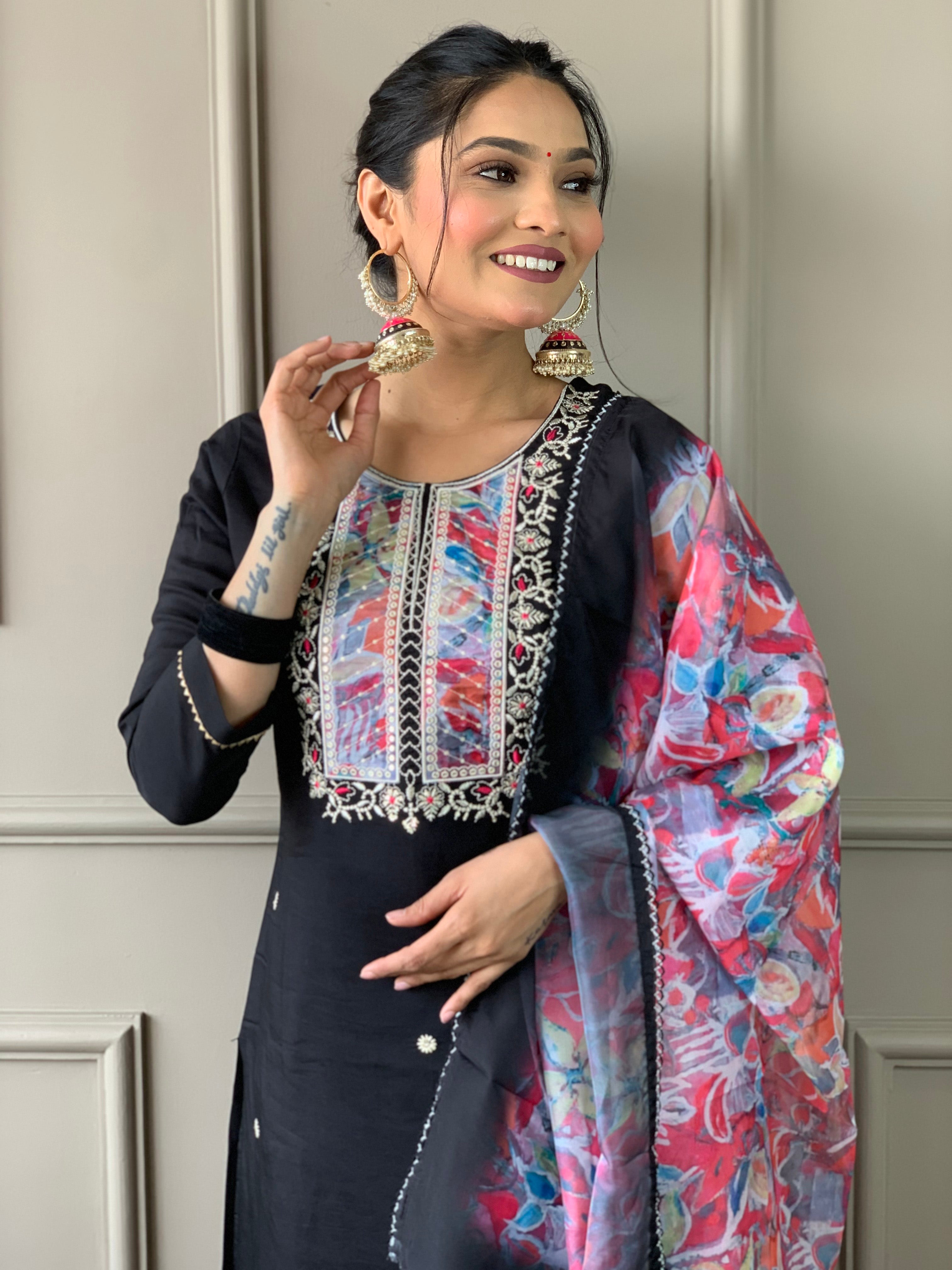 The52 Viscose Fabric work Straight cut Kurta, Pant and Dupatta Set