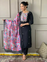 Thumbnail for The52 Viscose Fabric work Straight cut Kurta, Pant and Dupatta Set