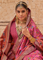 Thumbnail for Monjolika Fashion Viscose Silk Pink Printed Classic Saree