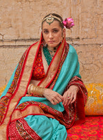 Thumbnail for Monjolika Fashion Viscose Silk Firozi Printed Classic Saree