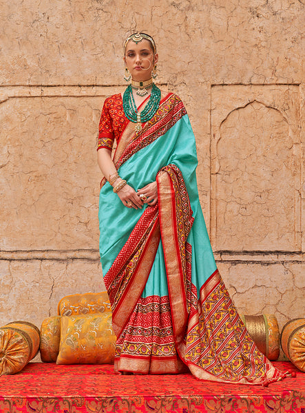 Monjolika Fashion Viscose Silk Firozi Printed Classic Saree