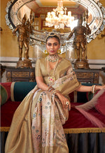 Thumbnail for Monjolika Fashion Cream Tussar Silk Digital Print Zari Border Contemporary Saree