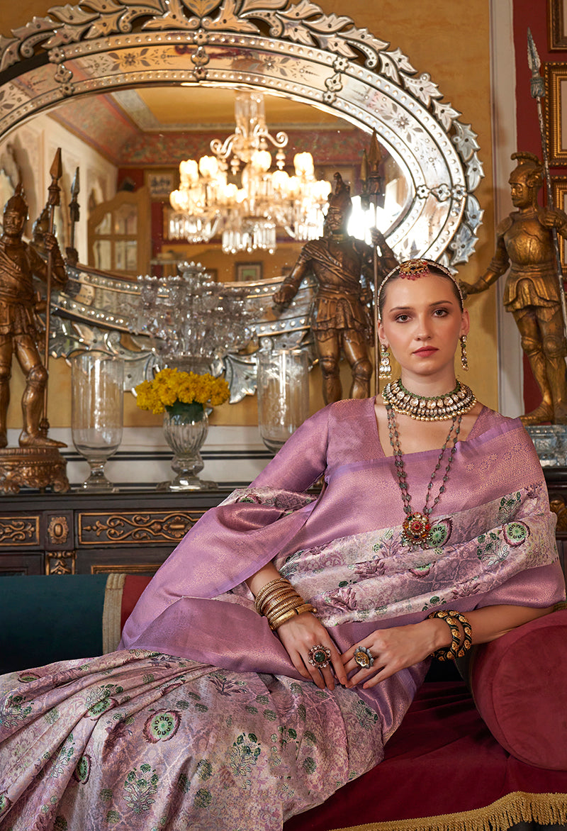 Monjolika Fashion Mauve Tussar Silk Digital Print Zari Border Contemporary Saree - Distacart