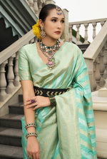 Thumbnail for Monjolika Fashion Viscose Silk Turquoise Weaving Jaal Designer Saree