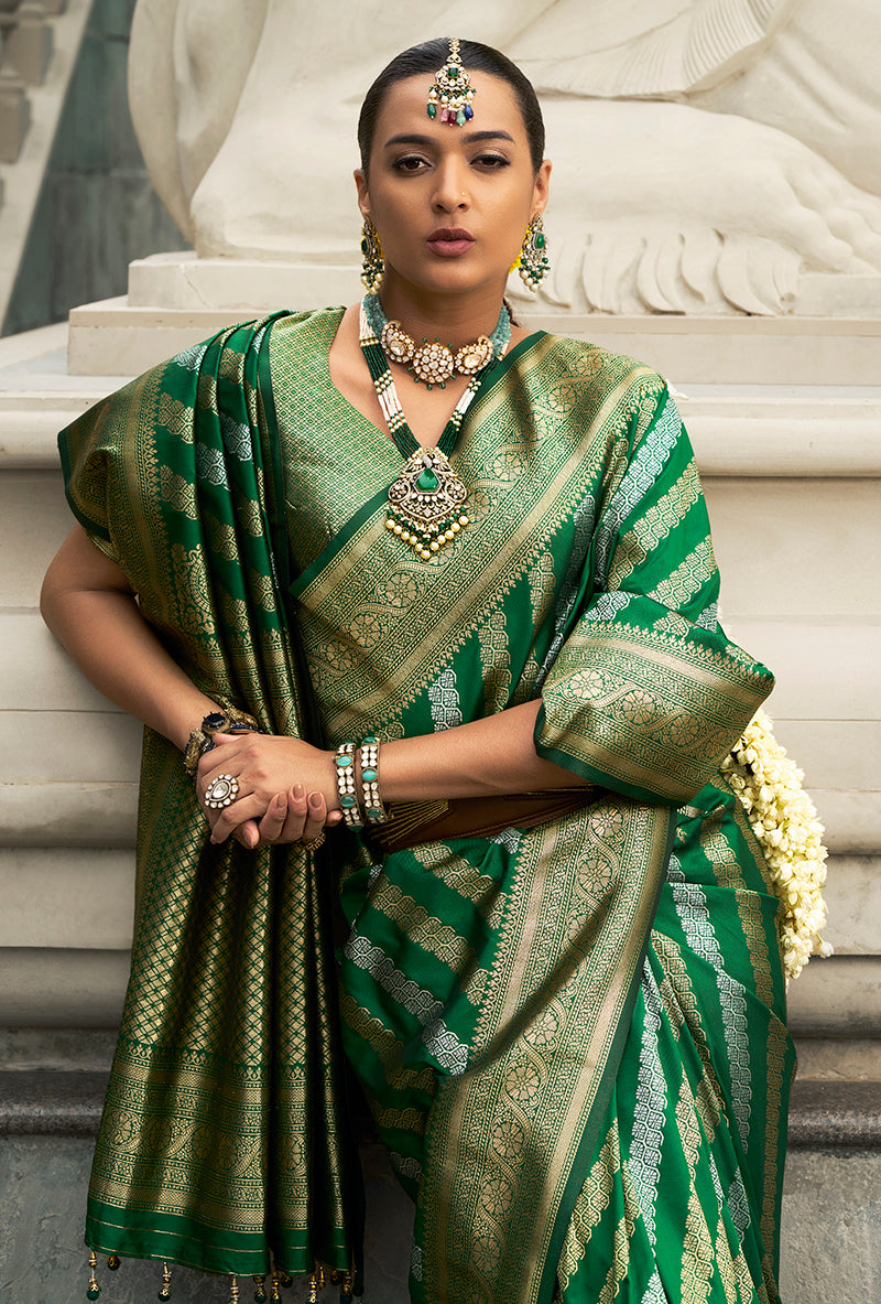 Monjolika Fashion Viscose Silk Dark Green Weaving Jaal Designer Saree - Distacart